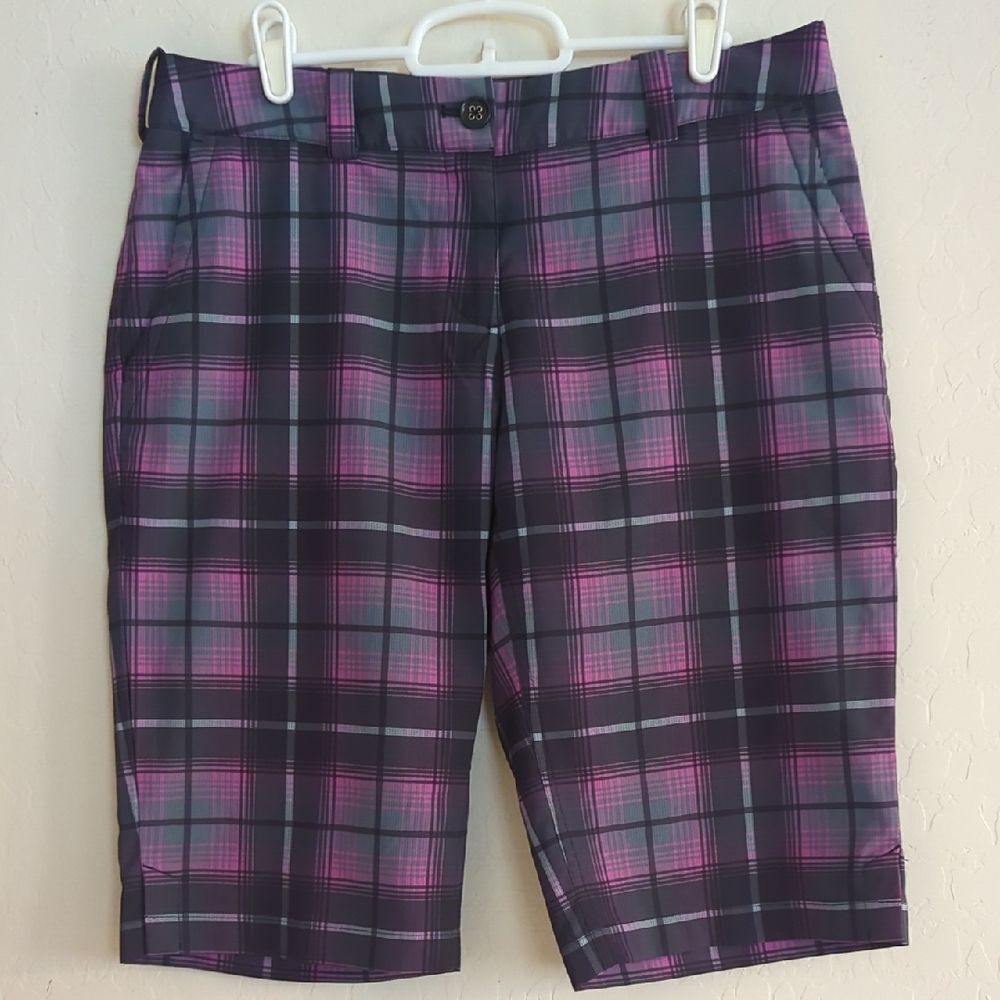 Nike Golf Bermuda Shorts Plaid Pink Gray Dri-Fit - 8